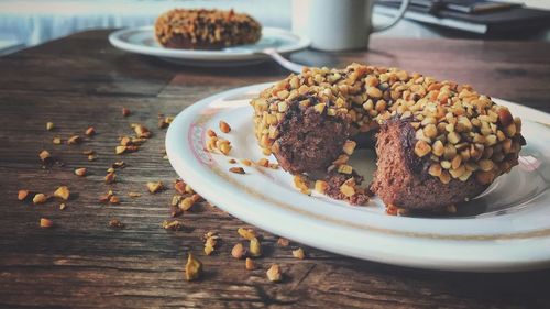 Close-up of cake in plate on table