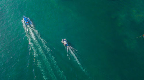 High angle view of boats on sea