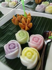 Close-up of multi colored candies in plate