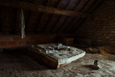 Bed in abandoned house