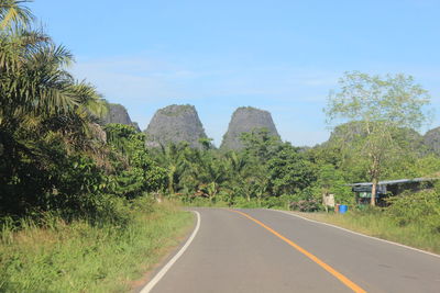 Road amidst trees against sky