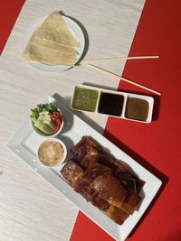 High angle view of food on table