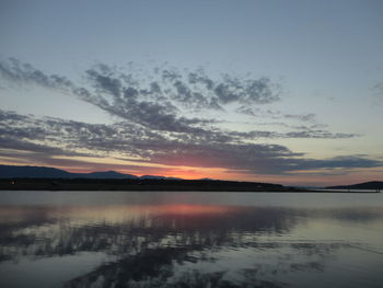 Scenic view of lake at sunset