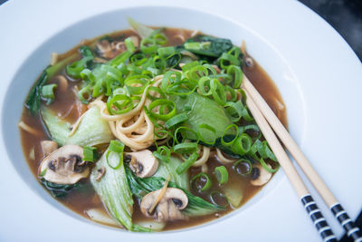 High angle view of soup in bowl