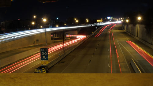 Light trails on road at night