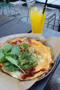 Close-up of pizza served in plate