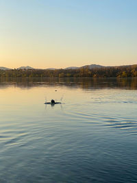 Scenic view of lake against clear sky