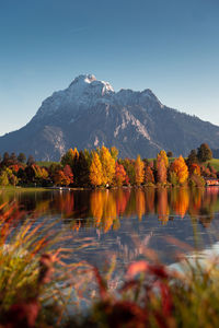 Scenic view of lake against sky during autumn