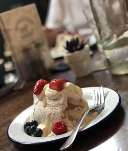 Close-up of ice cream in plate on table