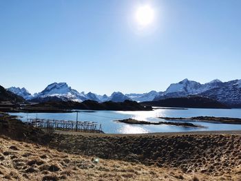 Scenic view of lake against blue sky