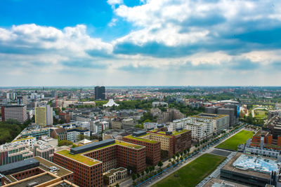 High angle view of buildings in city