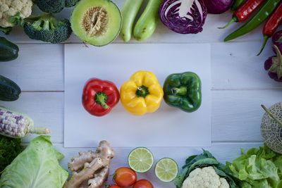 Fruits and vegetables on cutting board