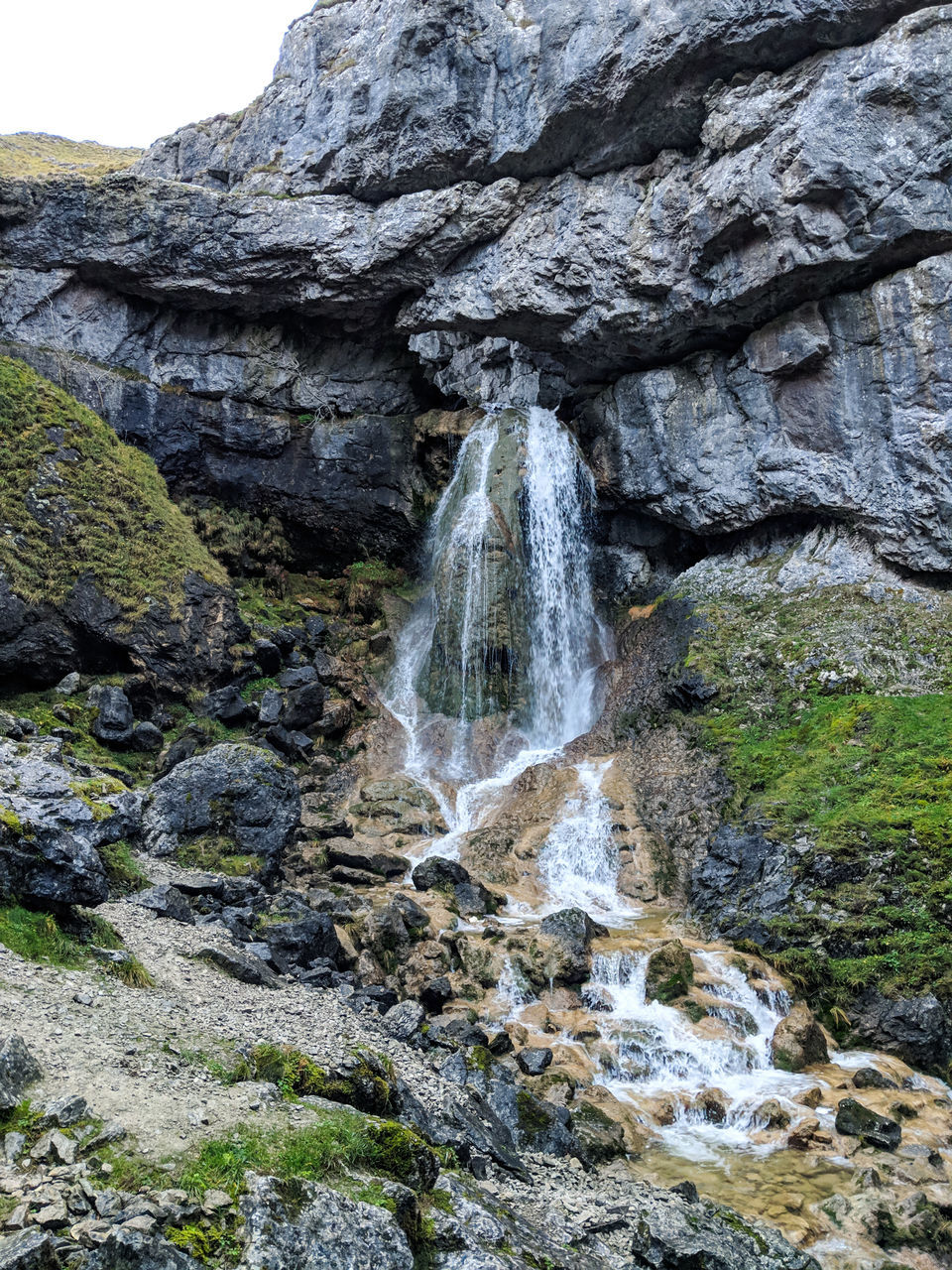 SCENIC VIEW OF WATERFALL ON ROCK FORMATION