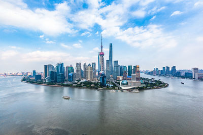 Modern buildings in city at waterfront