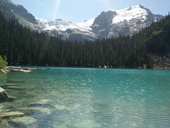 Scenic view of lake with mountains in background