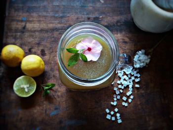 High angle view of fruits on table
