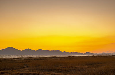 Scenic view of field against sky during sunset