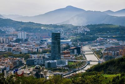 High angle view of buildings in city