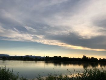 Scenic view of lake against sky during sunset