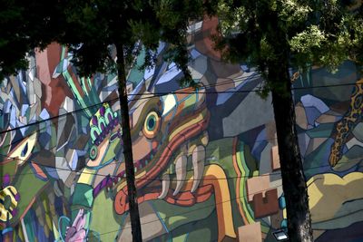 Low angle view of graffiti on building wall