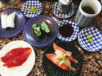 High angle view of food on table