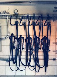 Bicycles on floor against wall