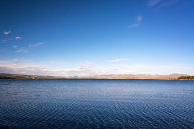 Scenic view of lake against blue sky