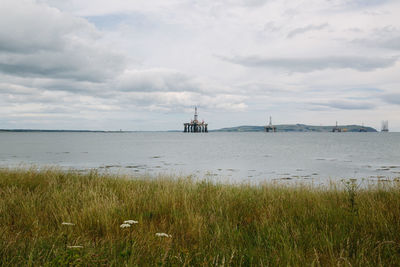 Scenic view of sea against cloudy sky