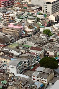 High angle view of buildings in city