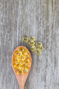 High angle view of fruits on table