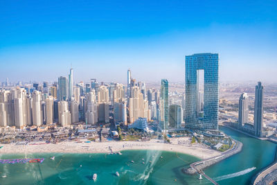 Aerial view of the dubai marina and jbr area from the famous ferris wheel