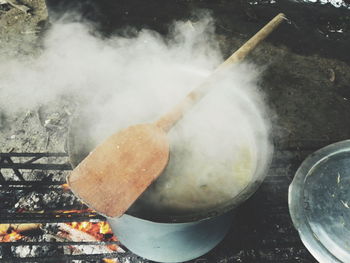 Close-up of meat on barbecue grill