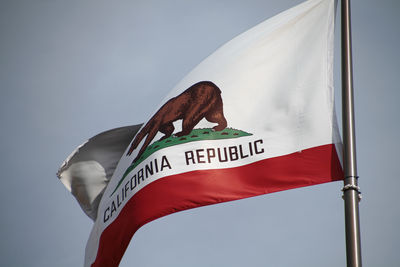 Low angle view of flag against sky