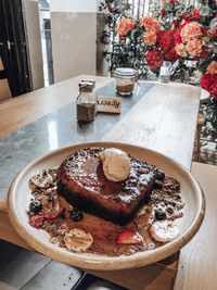 High angle view of breakfast on table