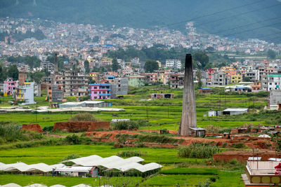 Aerial view of townscape against buildings in town