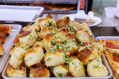 Close-up of food served on table in restaurant