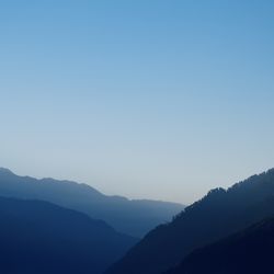 Scenic view of mountains against clear blue sky