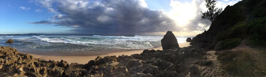 Scenic view of sea against cloudy sky