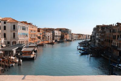 Canal passing through buildings in city