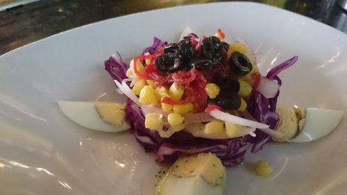 Close-up of served food in plate