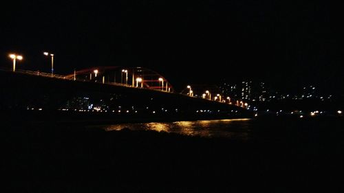 Bridge over river at night