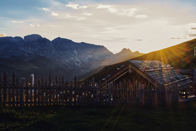 Scenic view of mountains against sky during sunset