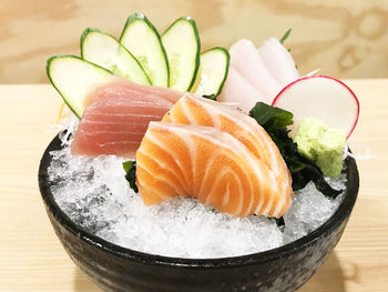 Close-up of fish in plate on table