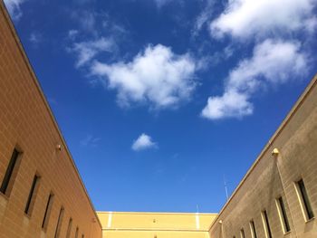 Low angle view of building against blue sky