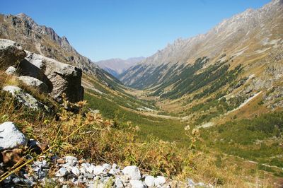 Scenic view of mountains against clear sky