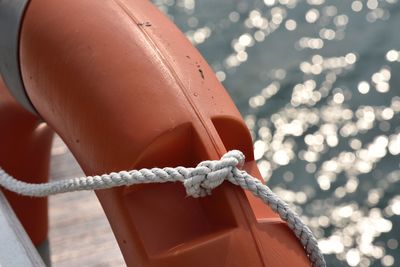 Close-up of rope tied on boat