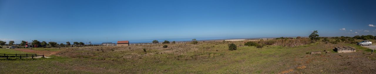 Scenic view of field against clear blue sky