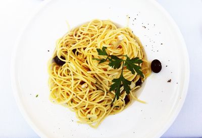 Directly above shot of pasta in plate