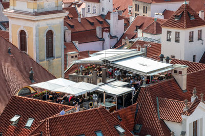 High angle view of buildings in city