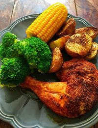 High angle view of food in plate